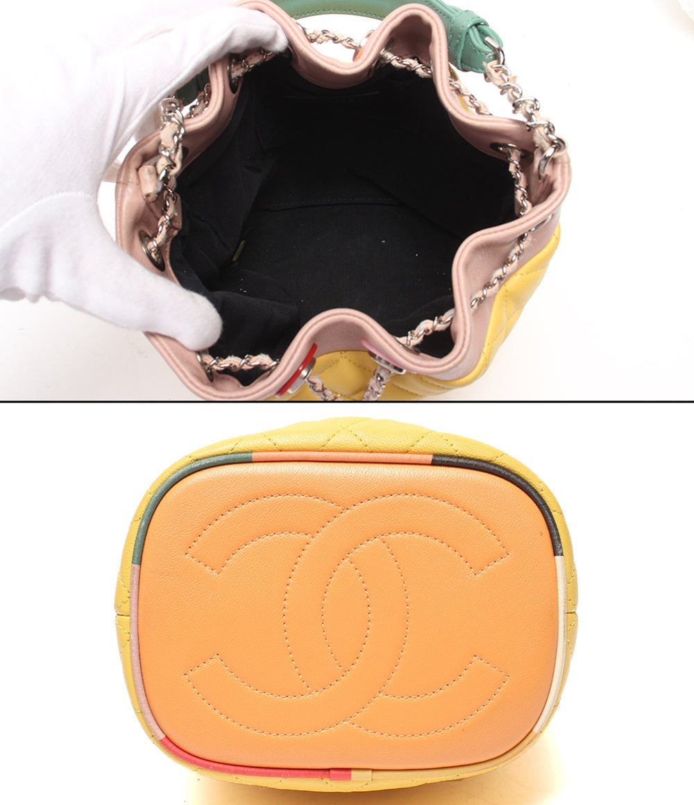 訳あり CHANEL 2WAYハンドバッグ ショルダーバッグ 斜め掛け 肩掛け シルバー金具 マトラッセ ラムスキン 巾着型 ココマーク レディース シャネル