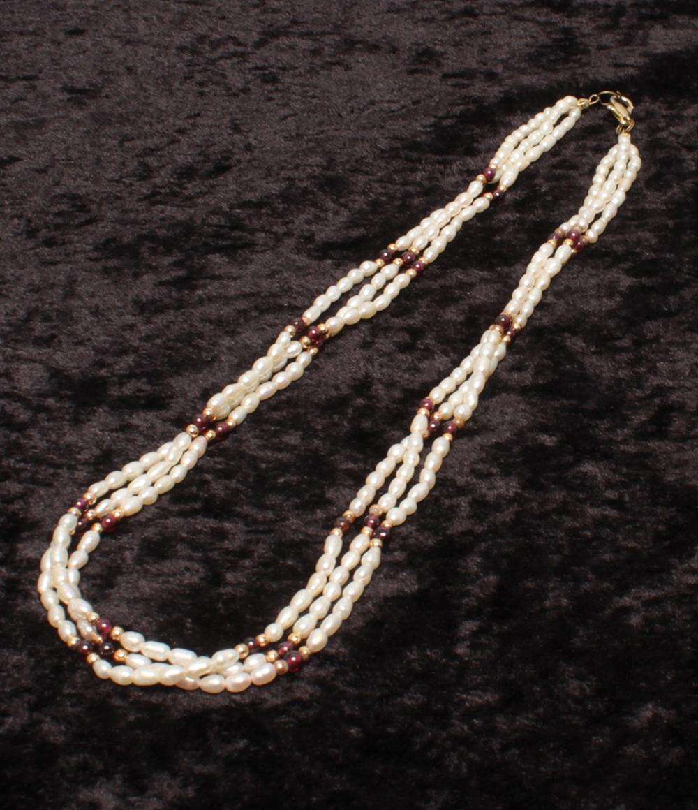 3連ネックレス 淡水パール ガーネット レディース