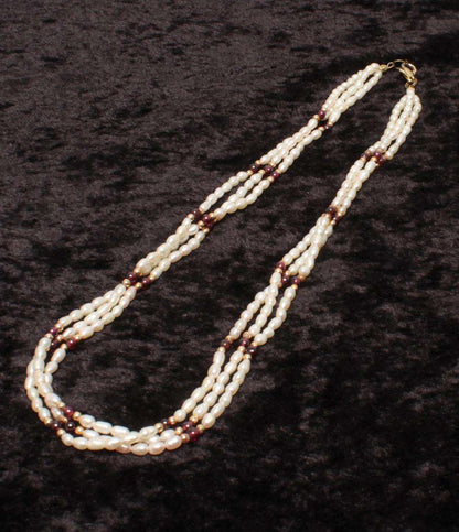 3連ネックレス 淡水パール ガーネット レディース