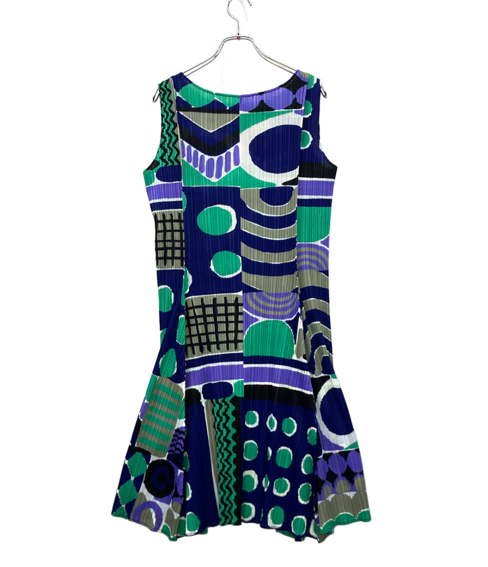 美品 PLEATS PLEASE プリーツノースリーブワンピース モダンアート pp53-jh543 レディース SIZE 4 (XL) プリーツプリーズ