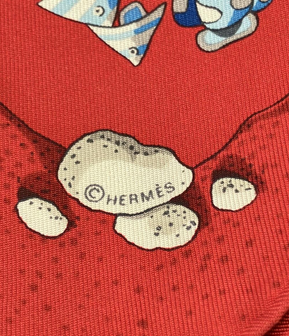 美品☆HERMES エルメス☆シルクスカーフ プチカレ 競馬 エルメス スカーフ プチカレ シルク 100% 魚プリント レディース