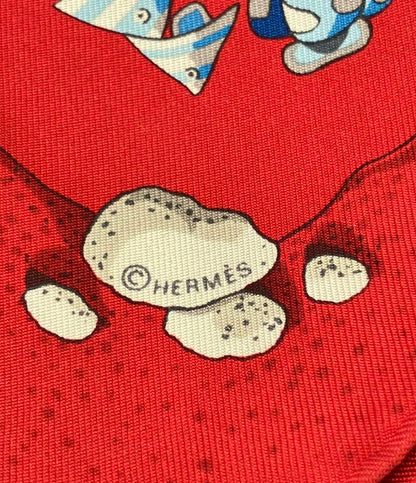エルメス スカーフ プチカレ シルク 100% 魚プリント レディース HERMES