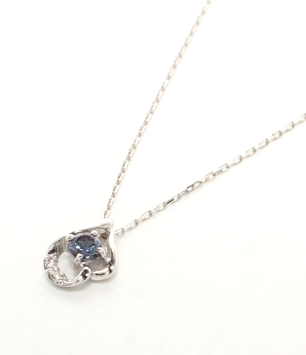 美品 ネックレス K10WG アレキサンドライト 0.02ct ダイヤ 0.01ct レディース