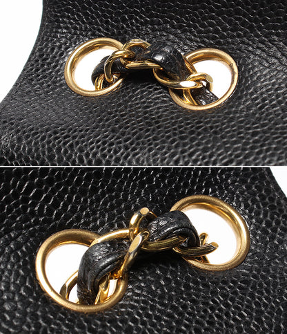 CHANEL チェーンショルダーバッグ ゴールド金具 ダブルチェーン シングルフラップ 3番台 キャビアスキン マドモアゼル レディース シャネル