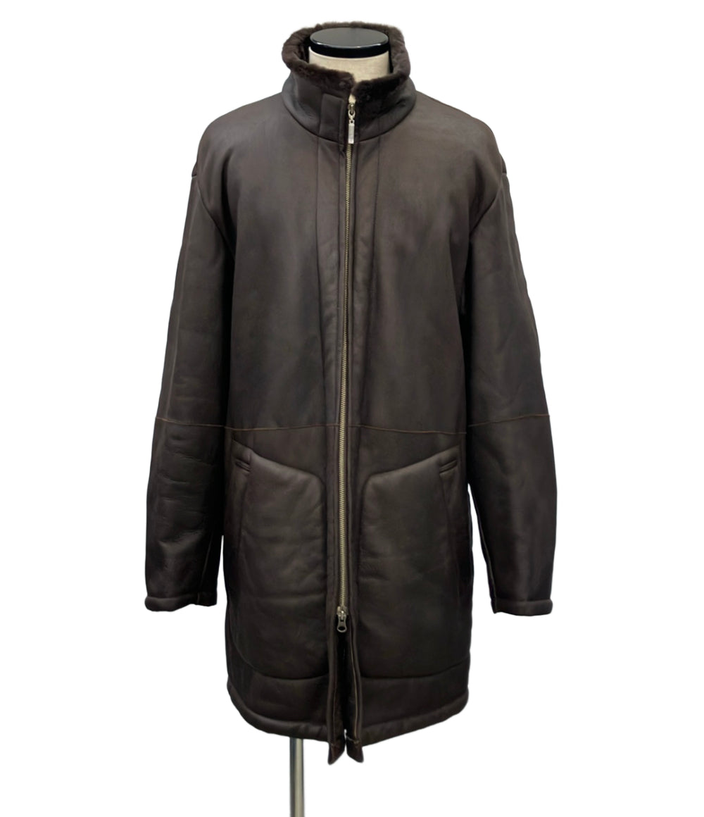 Austin Reed ロングコート ブラウン レザー ムートン 18490Y メンズ SIZE L オースチンリード