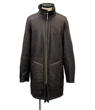 Austin Reed ロングコート ブラウン レザー ムートン 18490Y メンズ SIZE L オースチンリード