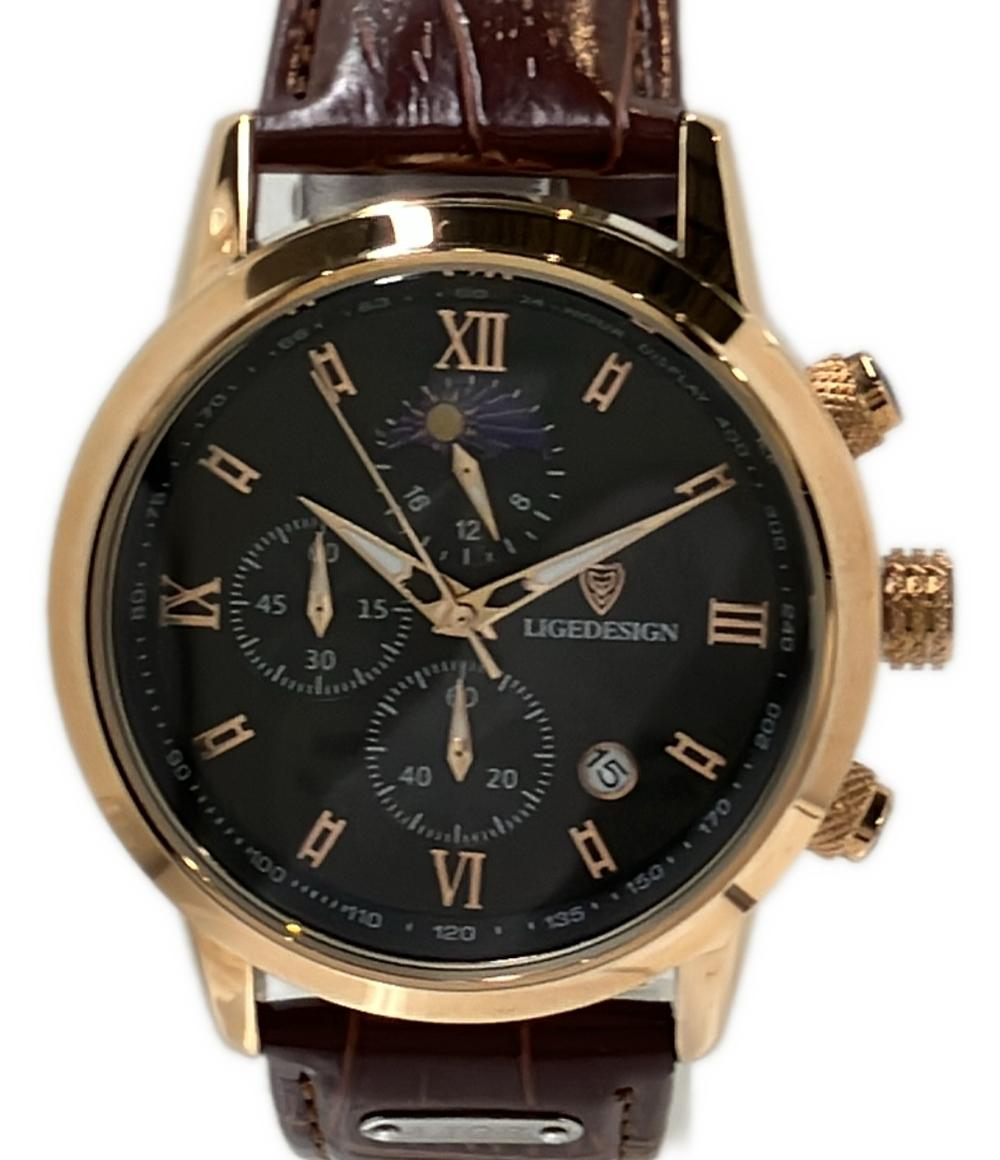 LIGE 腕時計 クオーツ ブラック メンズ リジェ