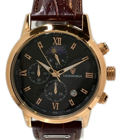 LIGE 腕時計 クオーツ ブラック メンズ リジェ