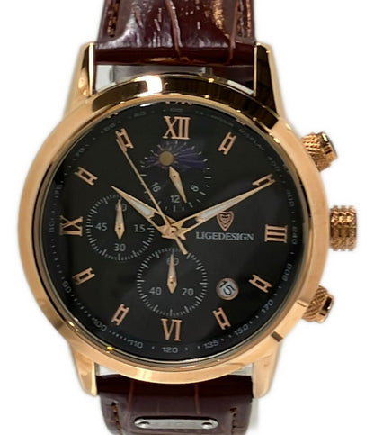 LIGE 腕時計 クオーツ ブラック メンズ リジェ