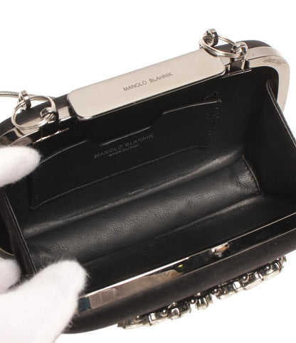 MANOLO BLAHNIK 2way クラッチバッグ チェーンショルダーバッグ 斜め掛け ビジュー ビスコース がま口 レディース マノロブラニク