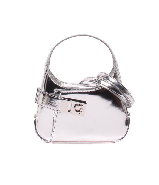 美品 Ferragamo 2wayショルダーバッグ ハンドバッグ 斜め掛け メタリック ミニホーボー ガンチーニ レディース フェラガモ