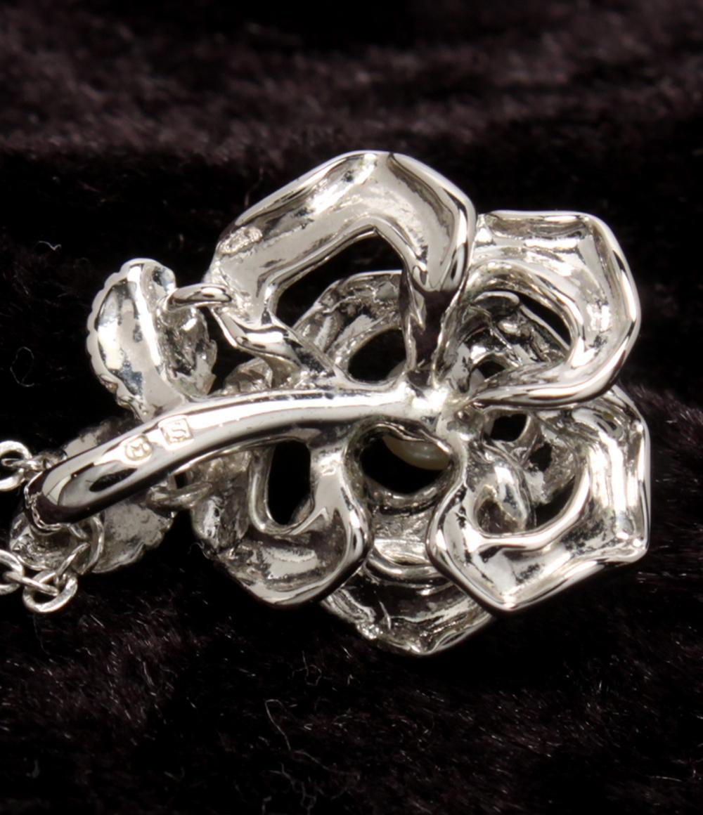 美品 ミキモト ネックレス SV パール 3mm フラワーモチーフ レディース MIKIMOTO