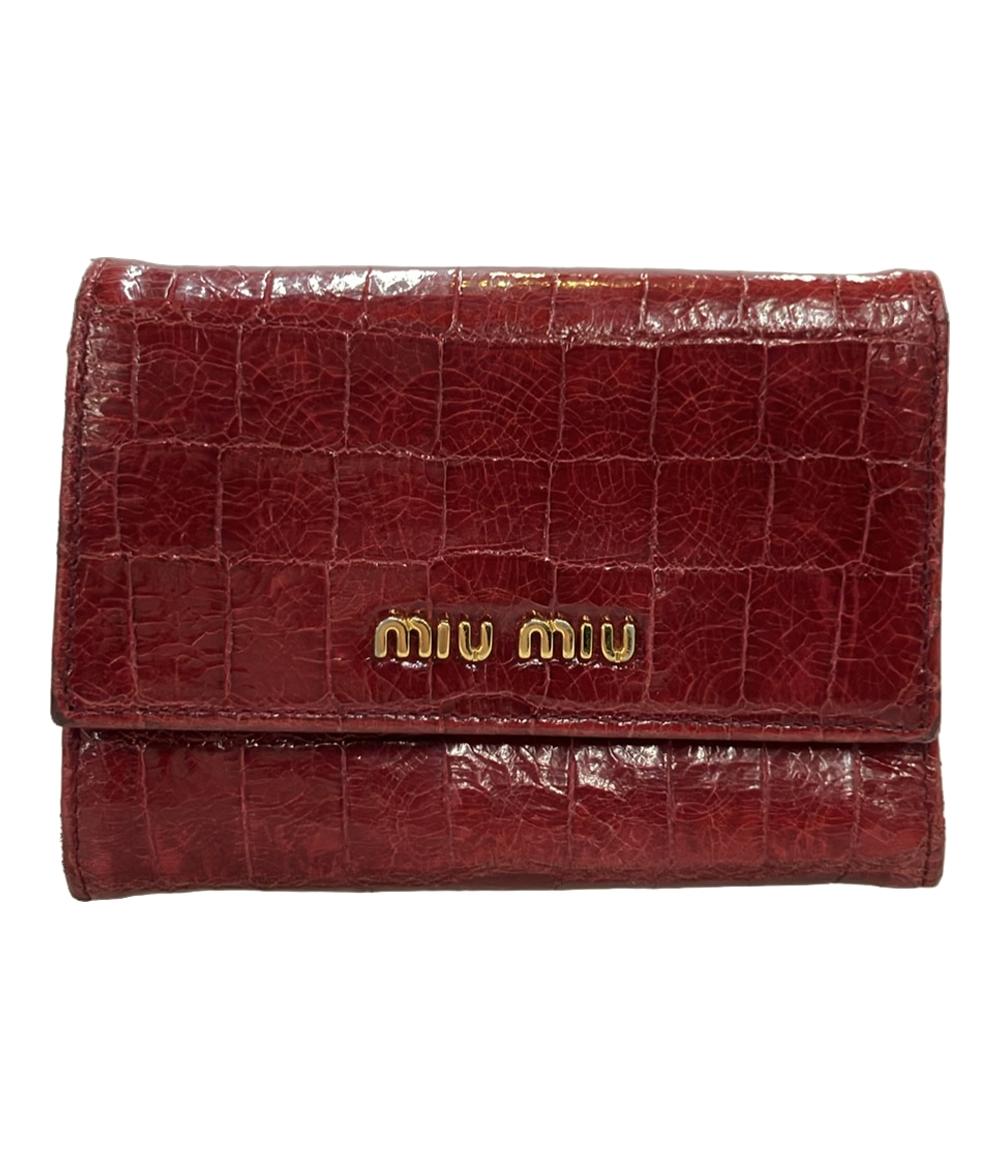 ミュウ ミュウ 三つ折り財布 クロコ型押し レディース Miu Miu