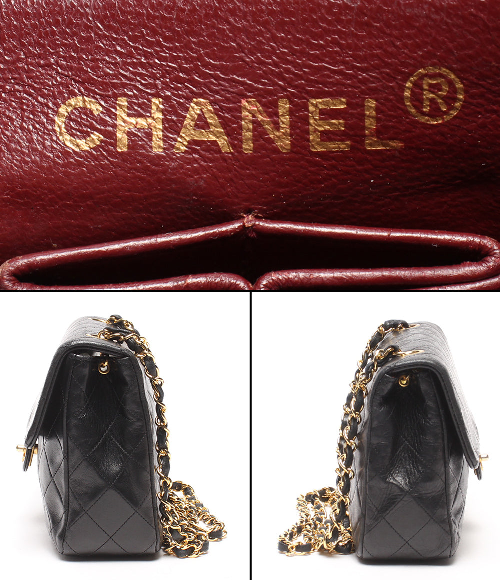 CHANEL チェーンショルダーバッグ 斜め掛け 肩掛け ゴールド金具 シングルフラップ シングルチェーン ミニマトラッセ ラムスキン １番台 レディース
