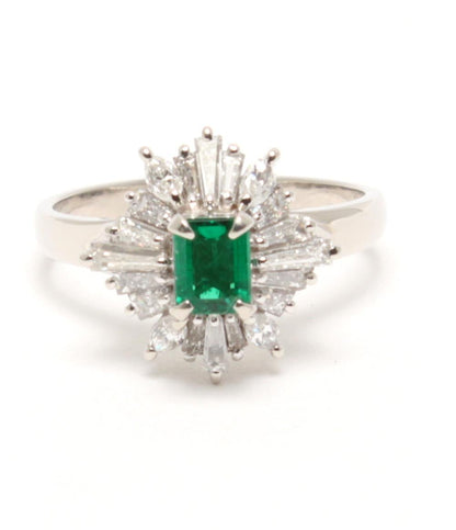美品 リング 指輪 Pt900 エメラルド 0.34ct ダイヤ 0.90ct レディース SIZE 12号