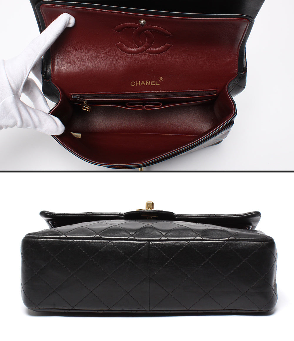 CHANEL チェーンショルダーバッグ ゴールド金具 マトラッセ25 ラムスキン ダブルチェーン ダブルフラップ 1番台 レディース シャネル