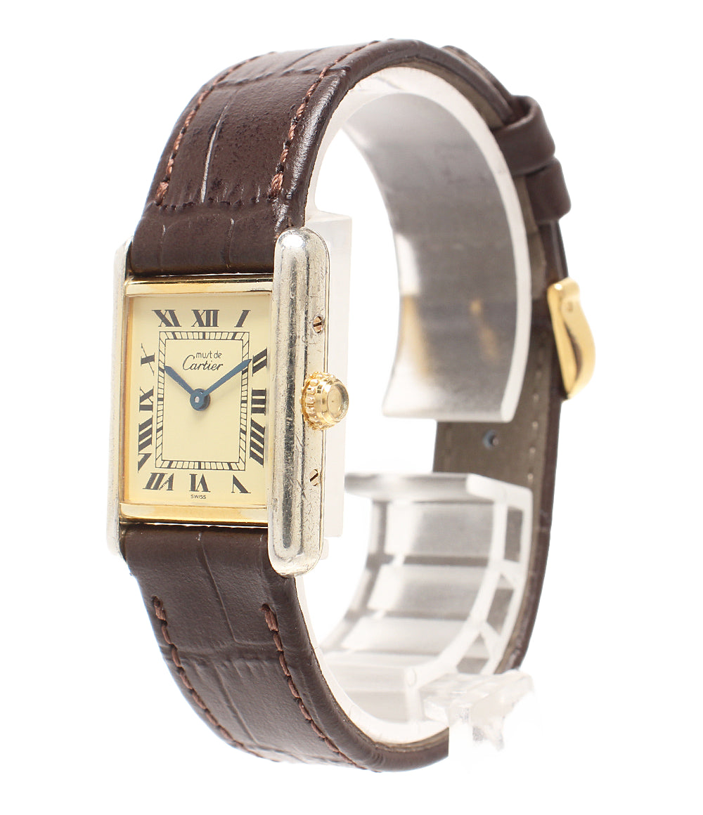 Cartier 腕時計 925 マストタンクSM ヴェルメイユ クオーツ ベージュ W1003153 レディース カルティエ