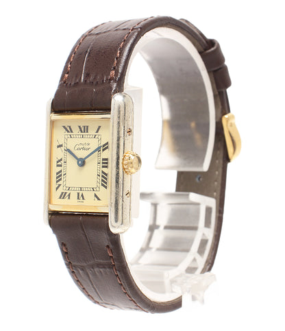 Cartier 腕時計 925 マストタンクSM ヴェルメイユ クオーツ ベージュ W1003153 レディース カルティエ