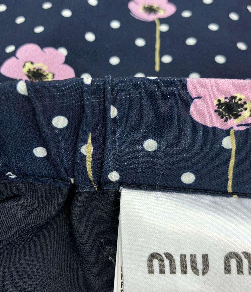 Miu Miu 花柄 ドット柄パンツ シルク100% 七分丈 レディース SIZE 38 (M) ミュウ ミュウ