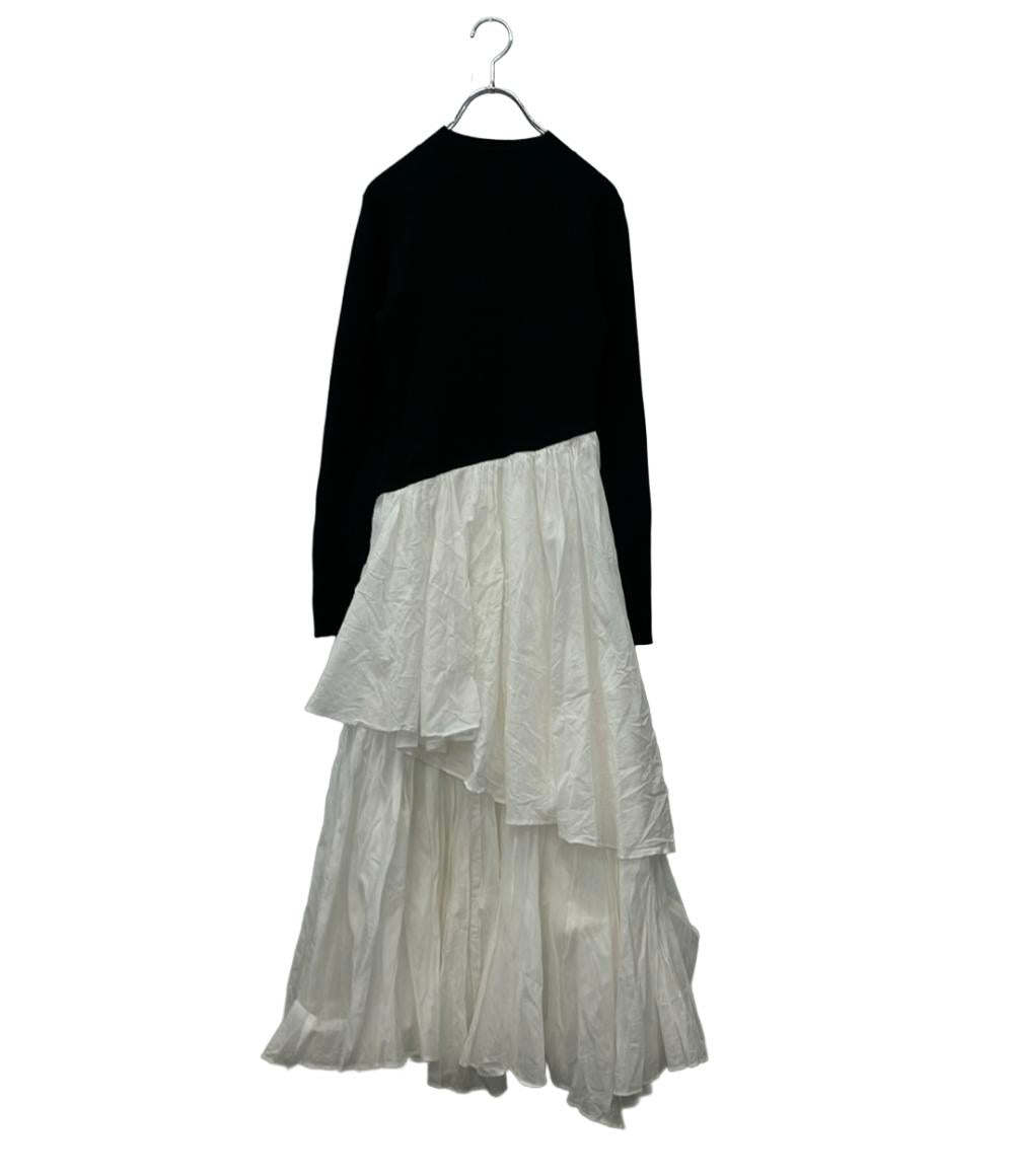 anuans 長袖ワンピース ボートネックイレギュラーヘムドッキングニットワンピース 1523631502 レディース SIZE M アニュアンス