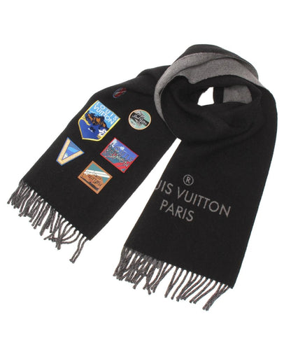 美品 LOUIS VUITTON マフラー エシャルプ シティアルプス ロゴワッペン M71096 メンズ レディース ルイ・ヴィトン