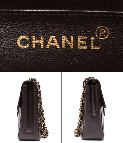 CHANEL チェーンショルダーバッグ 肩掛け ゴールド金具 キャビアスキン ターンロック ダブルチェーン シングルフラップ マドモアゼル レディース
