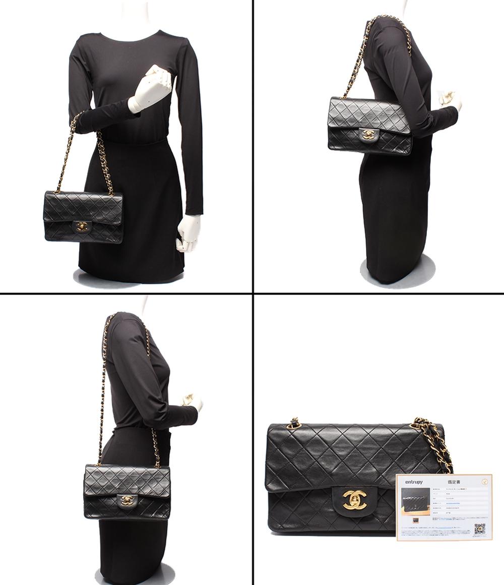 CHANEL チェーンショルダーバッグ ダブルフラップ Wチェーン ゴールド金具 カーフスキン マトラッセ 23 レディース シャネル