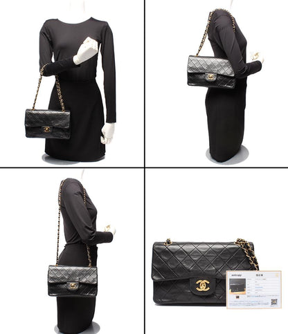 CHANEL チェーンショルダーバッグ ダブルフラップ Wチェーン ゴールド金具 カーフスキン マトラッセ 23 レディース シャネル
