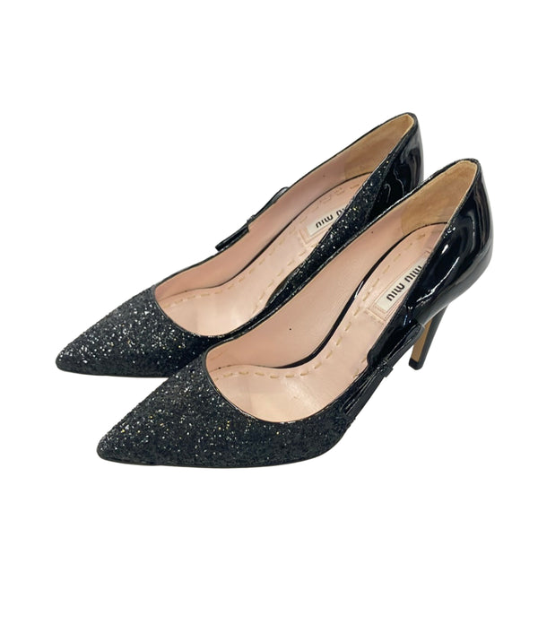Miu Miu ポインテッドトゥパンプス グリッター パテントレザー レディース SIZE 37 1/2 (24.5cm) ミュウ ミュウ