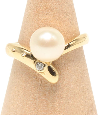 美品 リング 指輪 K18 パール 7.5mm ダイヤ 0.03ct レディース SIZE 7号