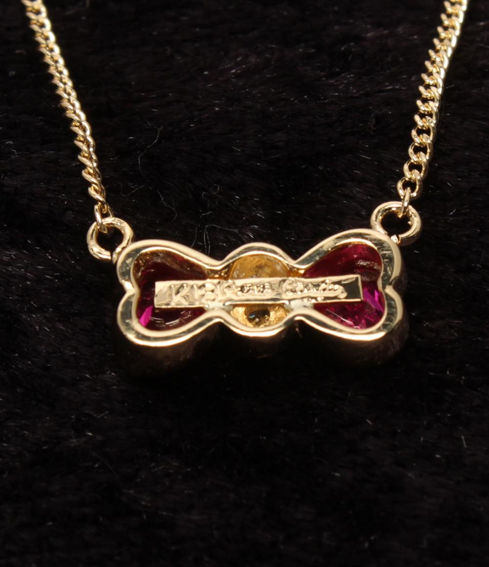 美品 ピエールカルダン ネックレス K18 ルビー リボンモチーフ レディース Pierre Cardin