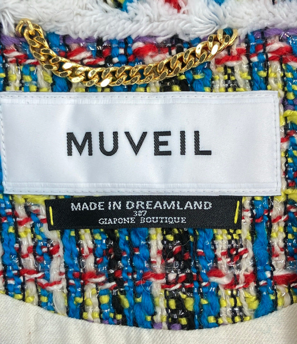 美品 MUVEIL フラワーモチーフ・ビジュー ツイードコート MA82FC001 レディース SIZE 38 (M) ミュベール
