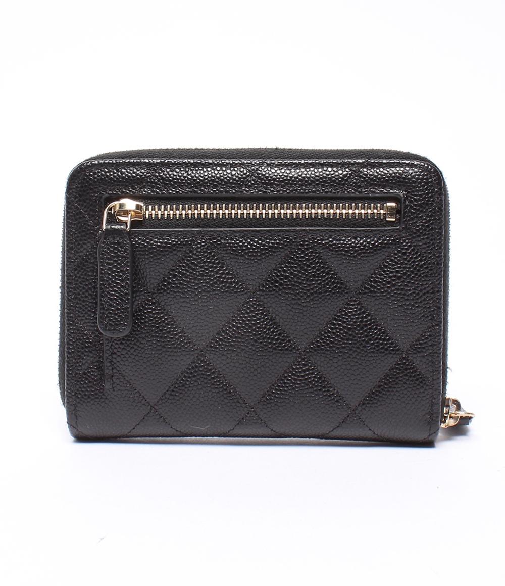 美品 CHANEL 二つ折り財布 ゴールド金具 キャビアスキン マトラッセ 