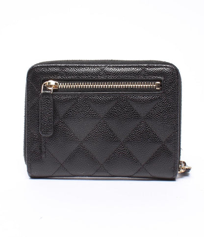 美品 CHANEL 二つ折り財布 ゴールド金具 キャビアスキン マトラッセ レディース シャネル