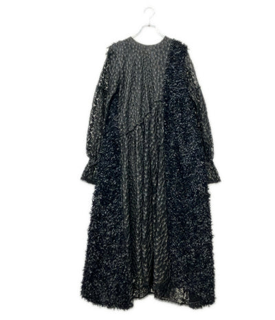 美品 LANVIN en Bleu 長袖 ミニフラワーレースワンピース レディース SIZE 38 ランバンオンブルー