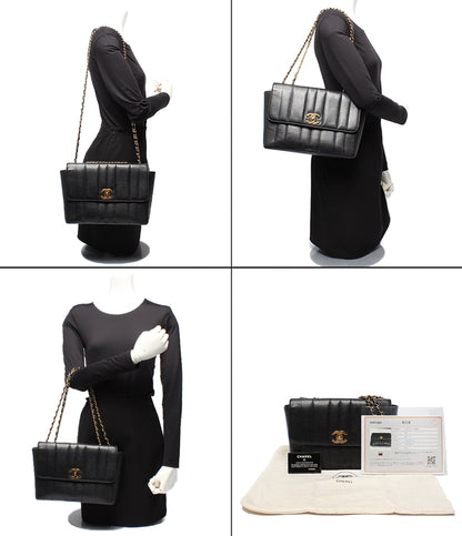 CHANEL チェーンショルダーバッグ ゴールド金具 ダブルチェーン シングルフラップ 3番台 キャビアスキン マドモアゼル レディース シャネル