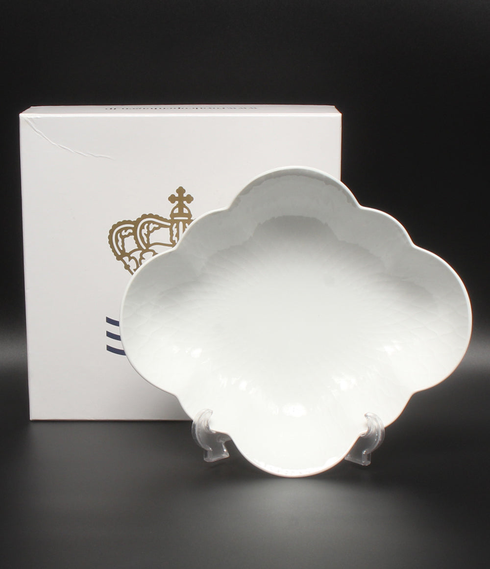 美品 Royal Copenhagen フラワーボウル 皿 26cm ホワイトパルメッテ ロイヤルコペンハーゲン