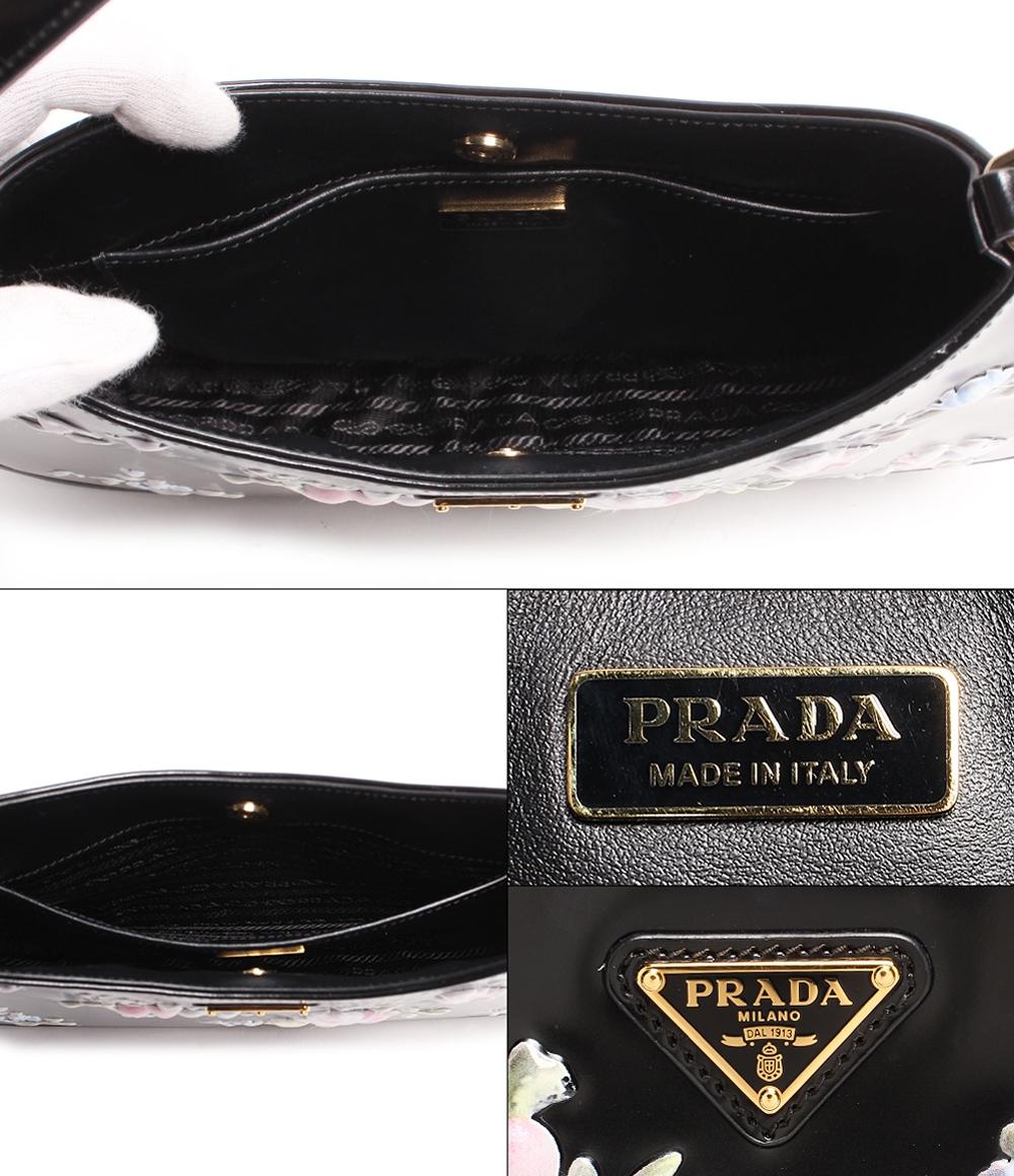 プラダ レザーショルダーバッグ 花柄 ゴールド金具 クレオ ブラッシュドレザー 1BC499 レディース PRADA