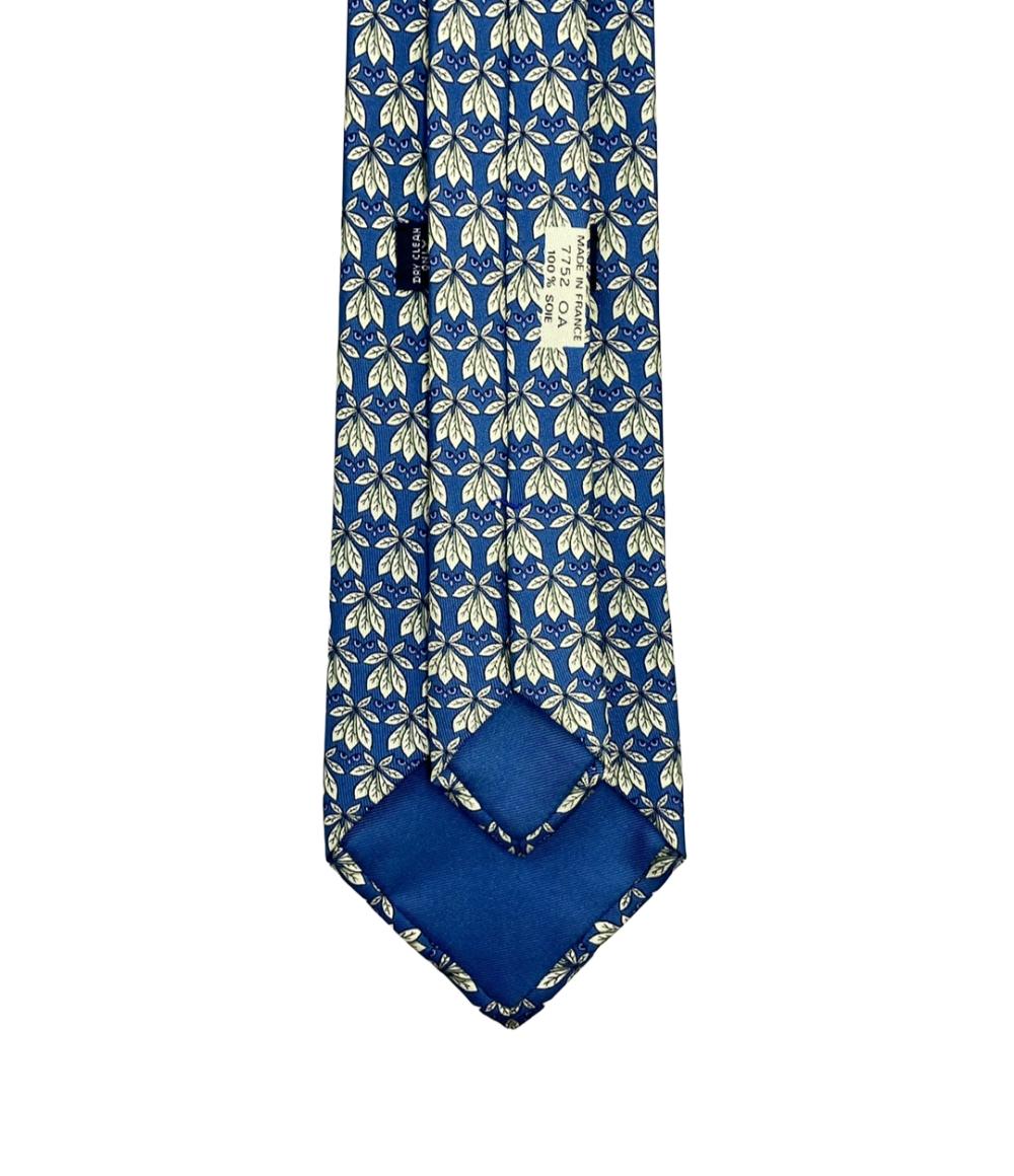 美品 エルメス ネクタイ シルク100% リーフ柄 7752OA メンズ HERMES