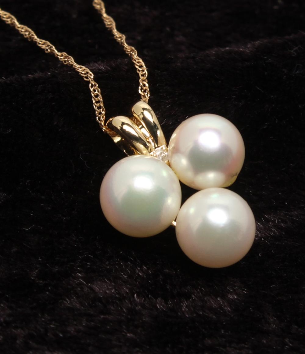 ネックレス K18 パール 6.7mm ダイヤ 0.01ct レディース