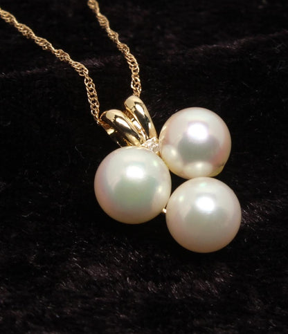 ネックレス K18 パール 6.7mm ダイヤ 0.01ct レディース