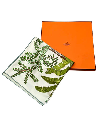 美品 HERMES スカーフ シルク100% カレダブルフェイス90 リバーシブル LE JARDIN DES PEINTRES レディース エルメス