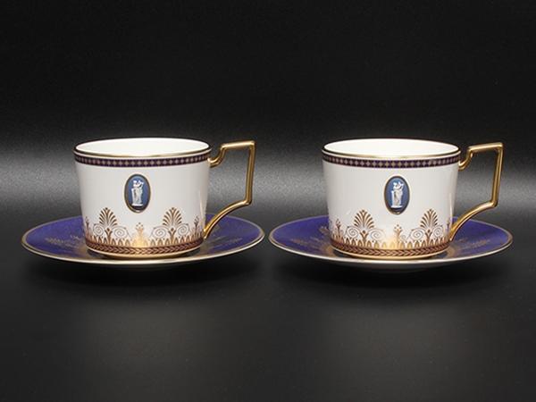 美品 WEDGWOOD カップ＆ソーサー 2客セット ペア アンセミオンブルー カメオ ウエッジウッド
