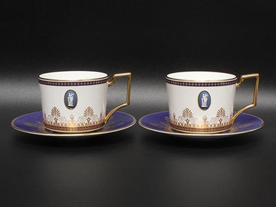 美品 WEDGWOOD カップ＆ソーサー 2客セット ペア アンセミオンブルー カメオ ウエッジウッド
