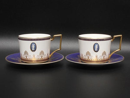 美品 WEDGWOOD カップ＆ソーサー 2客セット ペア アンセミオンブルー カメオ ウエッジウッド