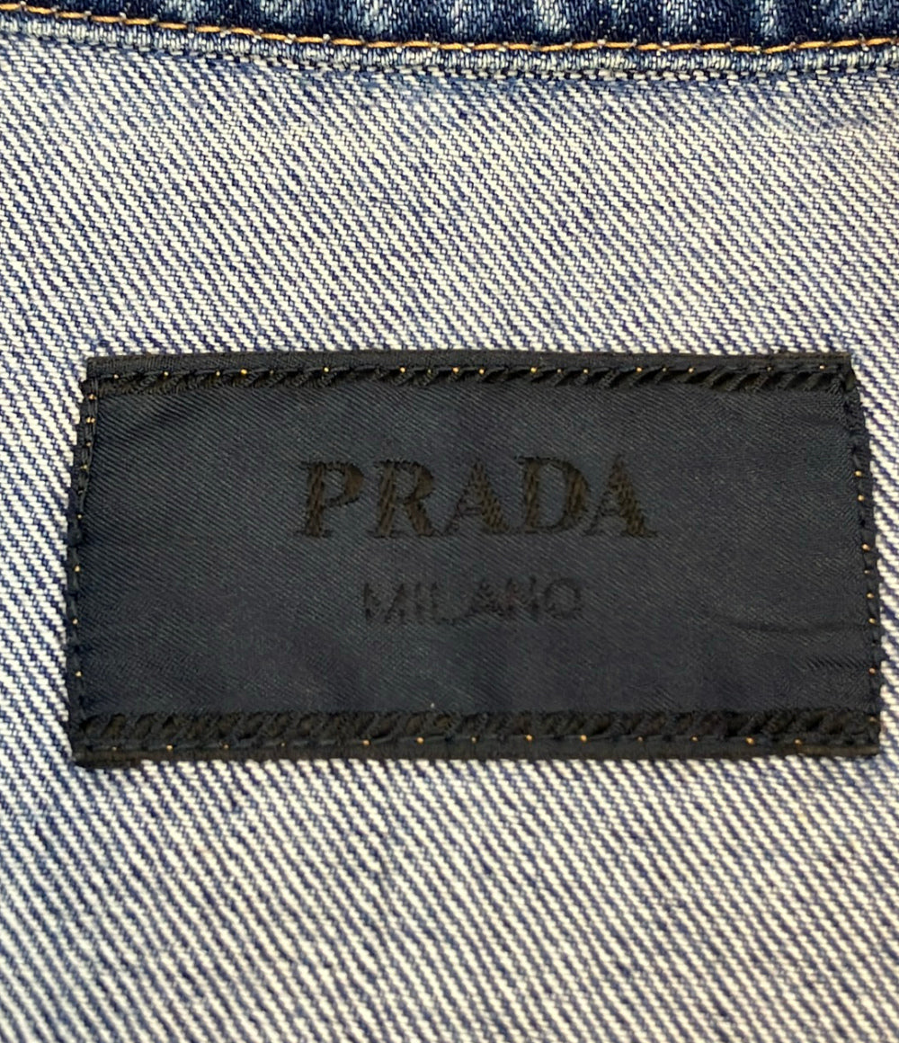 美品 PRADA 半袖デニムシャツ トライアングルプレート GEC067 メンズ SIZE L プラダ