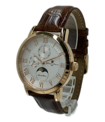 美品 Salvatore Marra 腕時計 ムーンフェイズ クオーツ ホワイト SM-21106-2 メンズ サルバトーレマーラ