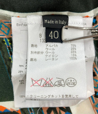 エトロ ノーカラーロングコート ウールアルパカ切り替え レディース SIZE 40 (L) ETRO