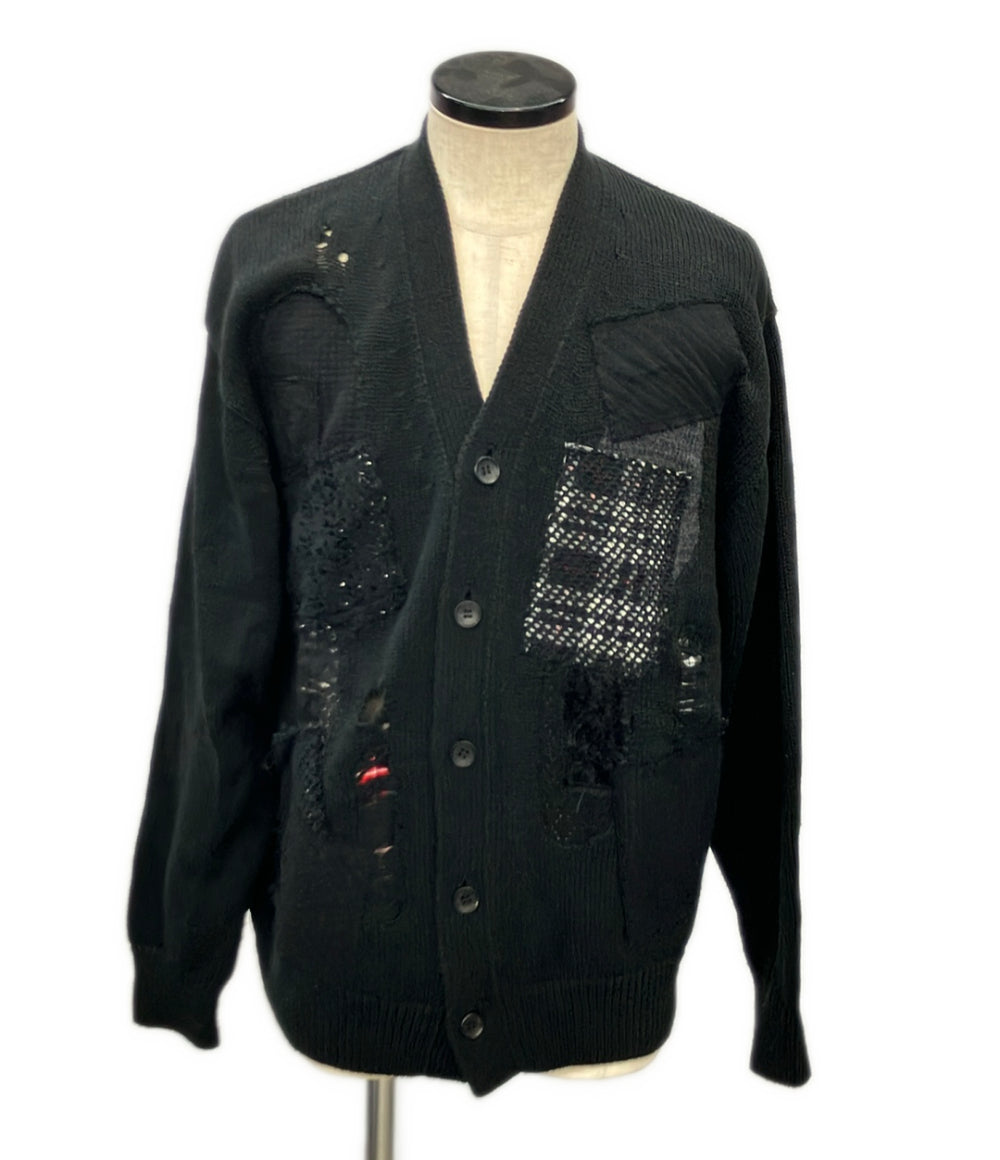 COMME des GARCONS 長袖カーディガン パッチワーク ダメージ加工 WO-N007 メンズ SIZE M コムデギャルソン