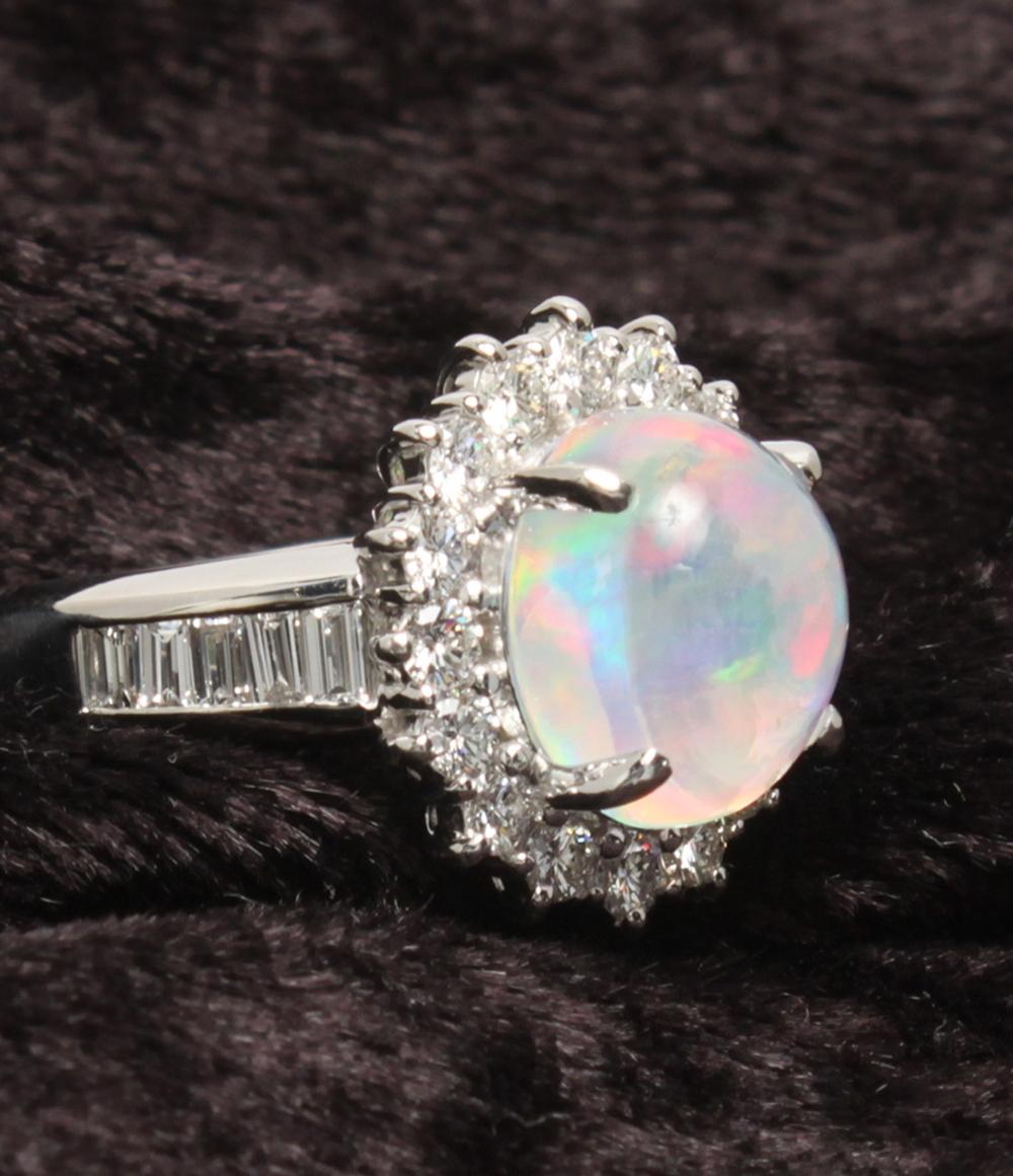 美品 リング 指輪 Pt900 ウォーターオパール3.92ct ダイヤ1.13ct レディース SIZE 12号